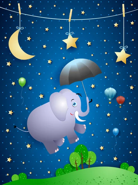 Campo Noite Vert Elefante Guarda Chuva Ilustração De Bancos De Imagens
