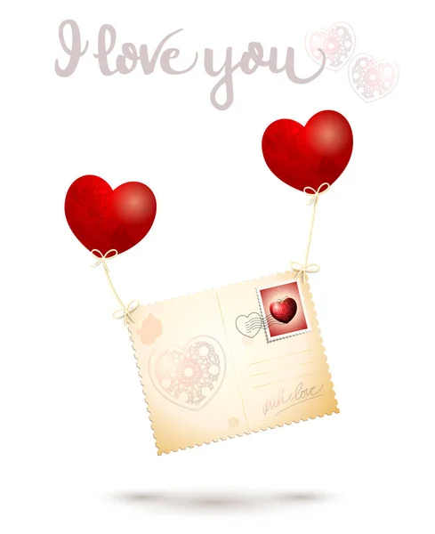 Cartão Valentine Com Corações Voadores Cartão Postal Texto Ilustração Vetorial Gráficos Vetores