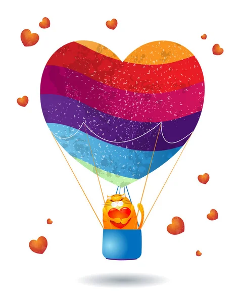 Cartão Valentine Com Balão Gato Corações Ilustração Vetorial Eps10 Vetores De Bancos De Imagens Sem Royalties