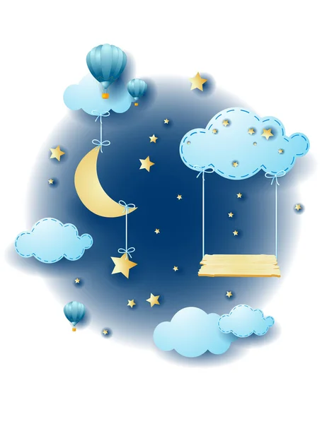 Night Landscape Hanging Stars Swing Vector Illustration Eps10 — Stock Vector