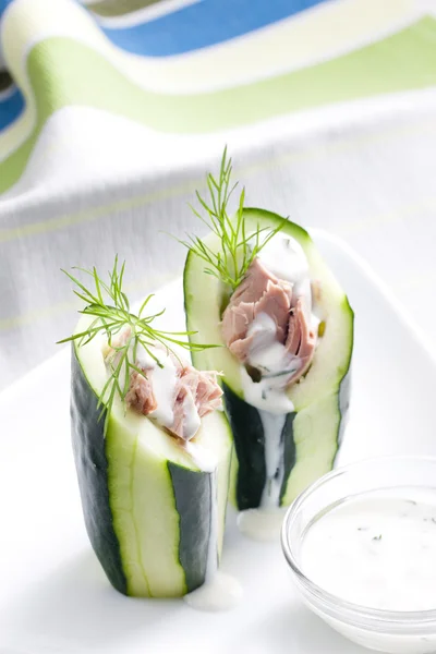Салат из тунца с огурцом — стоковое фото