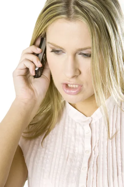 Portret van vrouw met mobiele telefoon — Stockfoto