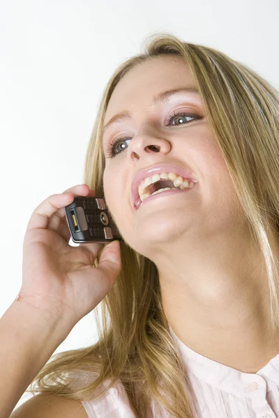 Retrato de mujer con teléfono móvil — Foto de Stock