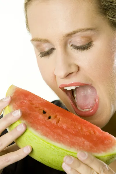 Portrait of woman with melon — Stock Photo, Image