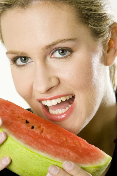 Ritratto di donna con melone — Foto Stock