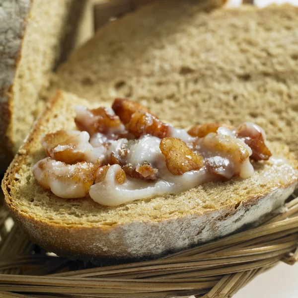 Bread with lard and scraps — Stock Photo, Image