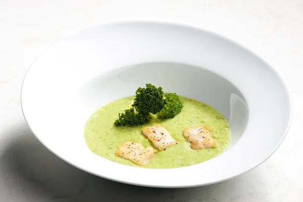 Broccoli soup with mackerel — Stock Photo, Image