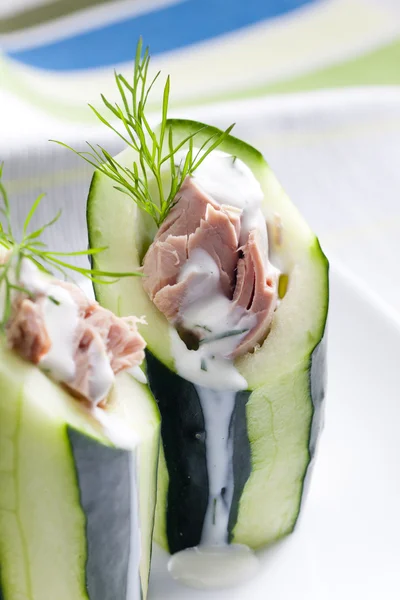 Tonhal saláta, uborka — Stock Fotó