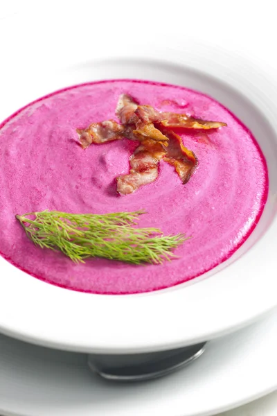 Mixed red beet soup with cream — Stock Photo, Image