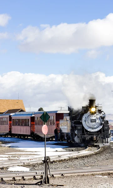 Cumbres en Tolteken smalle gauge spoorweg, antonito, colorado, ons — Stockfoto