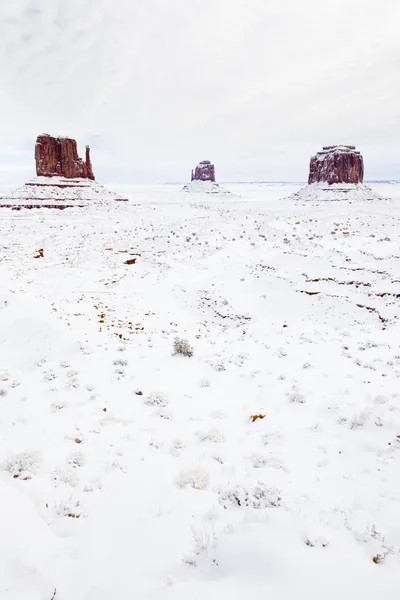 Winter The Mittens and Merrick Butte, Monument Valley National P — Stock Photo, Image