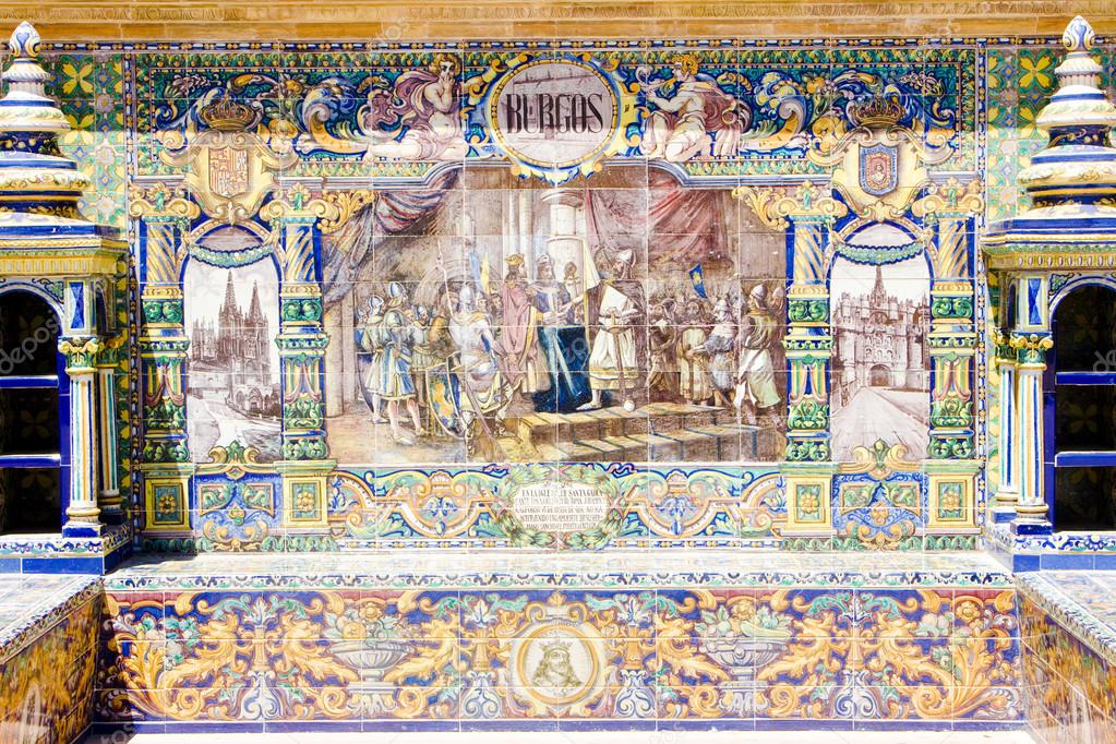 Tile painting, Spanish Square (Plaza de Espana), Seville, Andalu