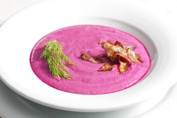 Mixed red beet soup with cream — Stock Photo, Image