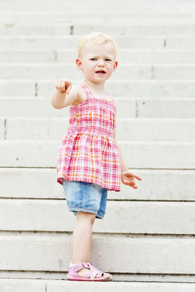 Little girl on staircase — Stock Photo, Image