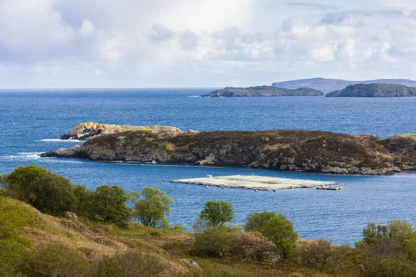 Allevamento di salmoni a Drumbeg, Highlands, Scozia — Foto Stock