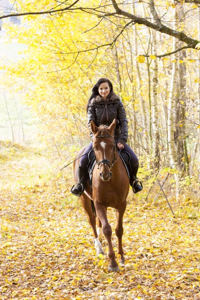 Jeździectwo na koniu w jesienny natura — Zdjęcie stockowe