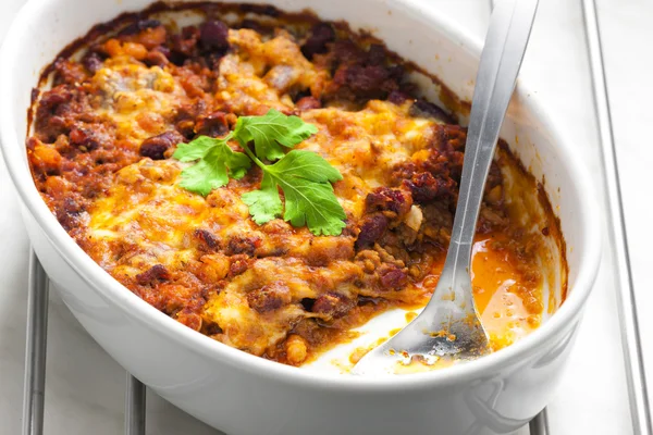 Baked Mexican mixture with mozzarella — Stock Photo, Image