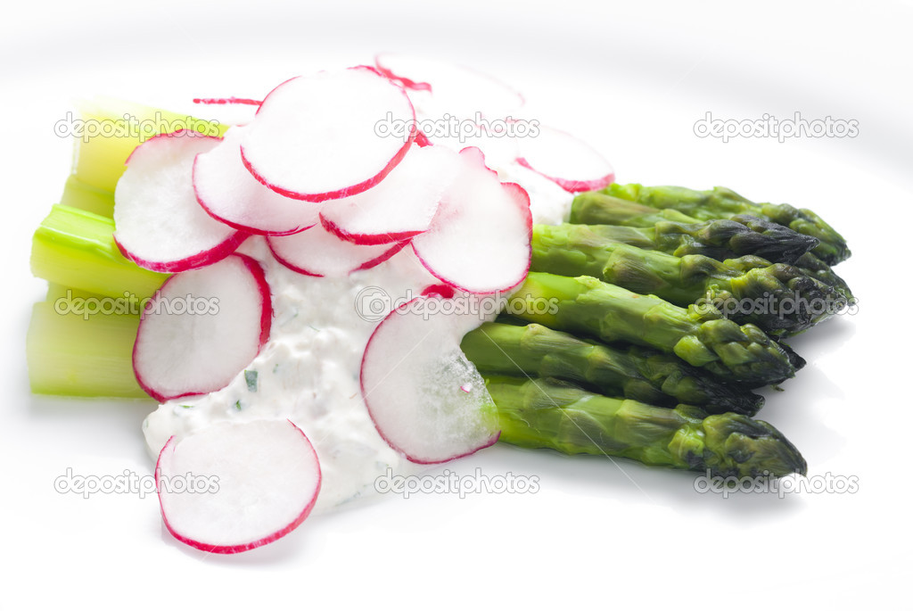 green asparagus with radish salad