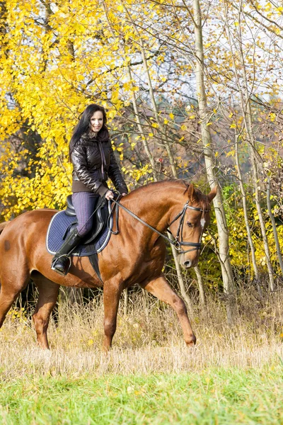 Equestrian on horseback in autumnal nature — Stock Photo, Image