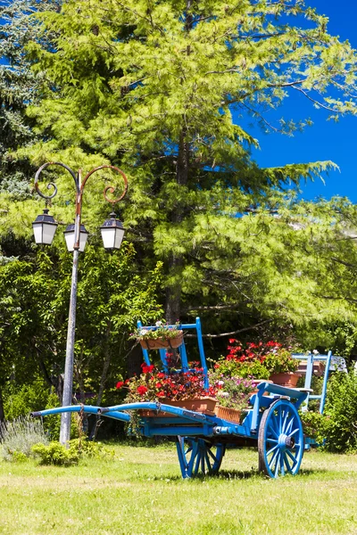 Carrinho com flores, Saint-Julien-en-Beauchen, Provence, França — Fotografia de Stock