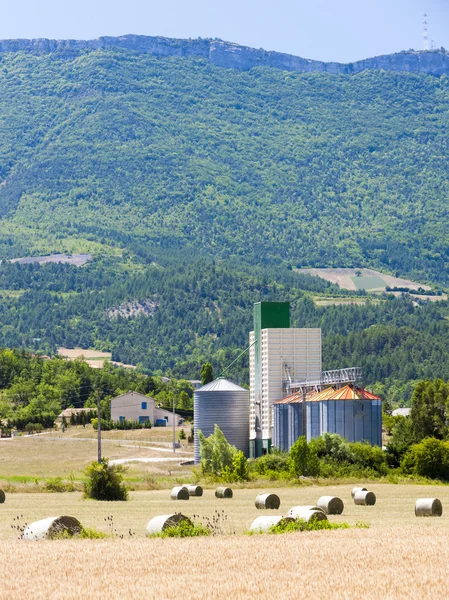 Pole z bel słomy, departamencie drome, Rodan Alpy, Francja — Zdjęcie stockowe