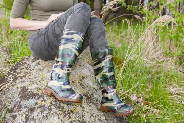 Woman wearing rubber boots — Stock Photo, Image