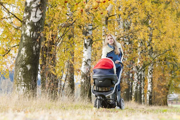 Woman with a pram — Stock Photo, Image