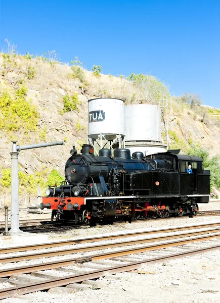 Locomotiva a vapor na estação ferroviária — Fotografia de Stock