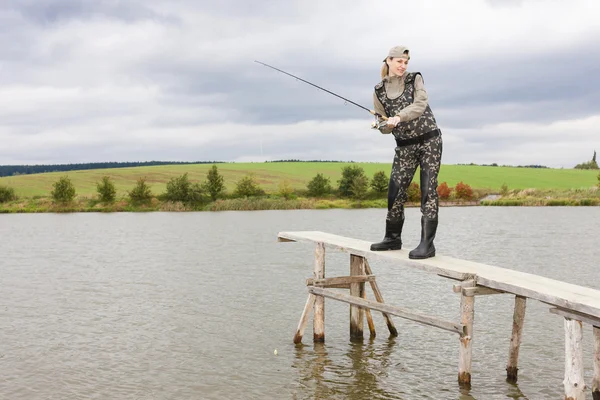 Woman fishing — Stock Photo, Image