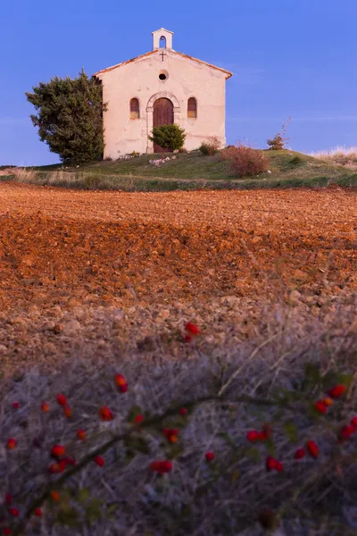 Capilla con campo de lavanda — Foto de Stock