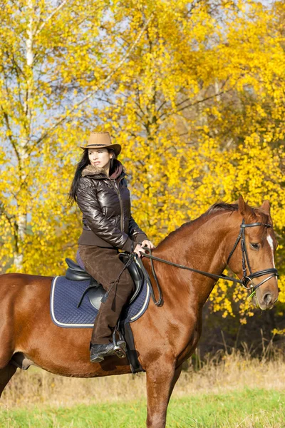 Reiterin mit ihrem Pferd — Stockfoto