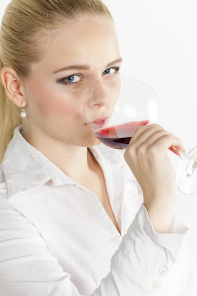 Woman drinking red wine — Stock Photo, Image