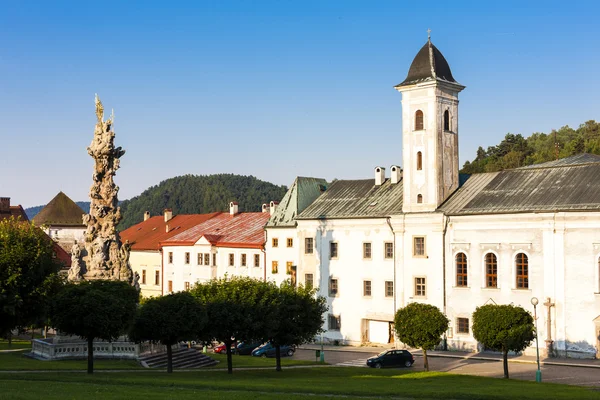Το μοναστήρι των Φραγκισκανών και η στήλη της πανούκλας, πλατεία stefanik, — Φωτογραφία Αρχείου