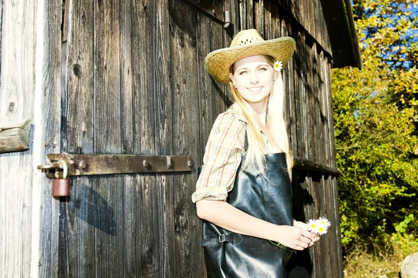 Portrait of standing fisher woman — Stock Photo, Image