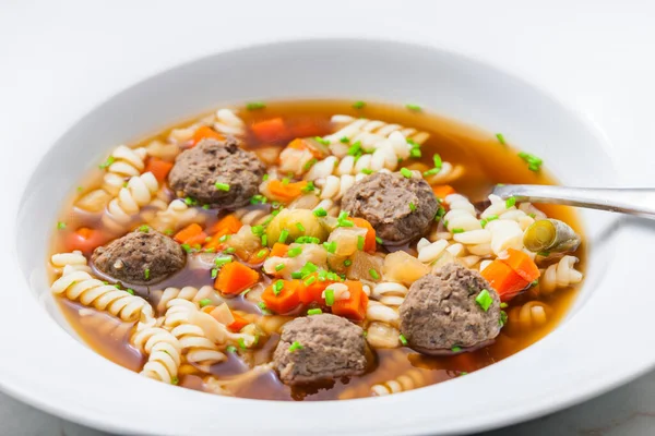 Broth Liver Dumplings Carrot Pasta — Stock Photo, Image