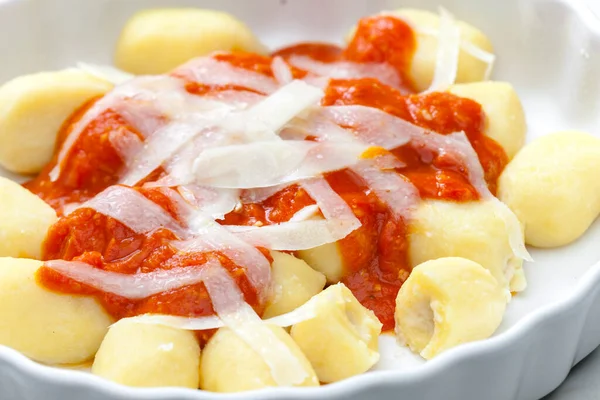 Gnocchi Tomato Sauce Parmesan Cheese — Stock Photo, Image