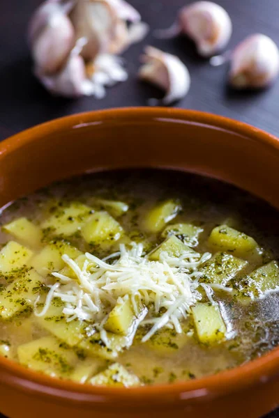Garlic Soup Potatoes Marjoram — Stock Photo, Image