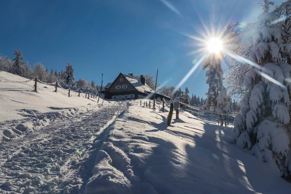 Paisagem Inverno Torno Horni Mala Upa Giant Mountains Krkonose Northern — Fotografia de Stock