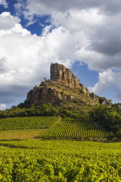 Roca Solutre Con Viñedos Borgoña Solutre Pouilly Francia — Foto de Stock