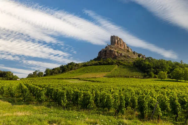 Rock Solutre Met Wijngaarden Bourgogne Solutre Pouilly Frankrijk — Stockfoto