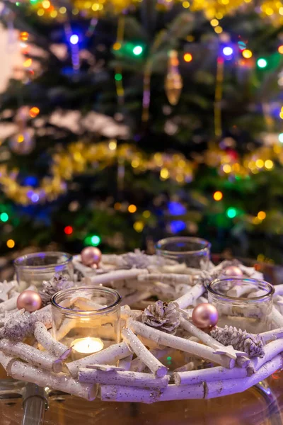 Moderne Adventskrans Met Kerstboom — Stockfoto
