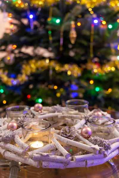 Corona Adviento Moderna Con Árbol Navidad — Foto de Stock