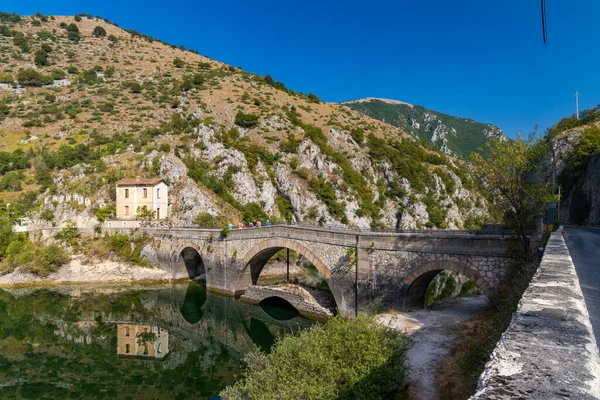 Lac San Domenico Avec Eremo San Domenico Près Scanno Province — Photo