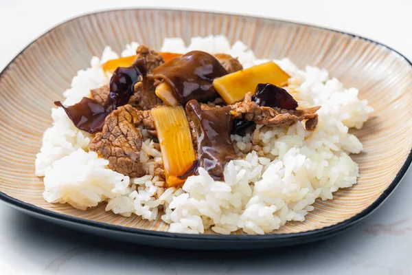 Beef Bamboo Soy Sauce Rice — Stock Photo, Image