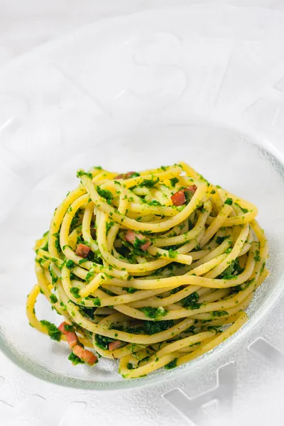 Spaghetti Bacon Parsley — Stock Photo, Image