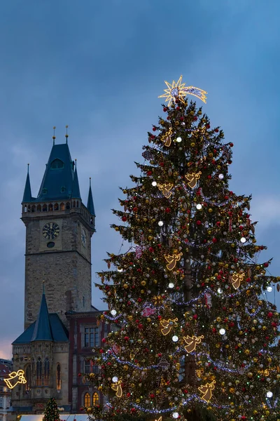 Árbol Navidad Plaza Ciudad Vieja Praga República Checa —  Fotos de Stock