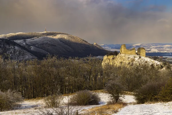 Paysage Hivernal Palava Avec Ruines Sirotci Hradek Moravie Sud République — Photo