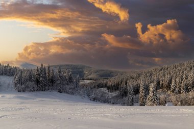 Winter landscape with Snezka hill, Giant Mountains (Krkonose), Eastern Bohemia, Czech Republic clipart