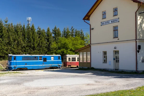 Järnväg Med Smal Spårvidd Jindrichuv Hradec Till Nova Bystrice Station — Stockfoto