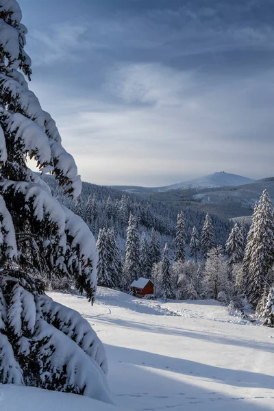 Paysage Hivernal Avec Colline Snezka Montagnes Géantes Krkonose Bohême Orientale — Photo